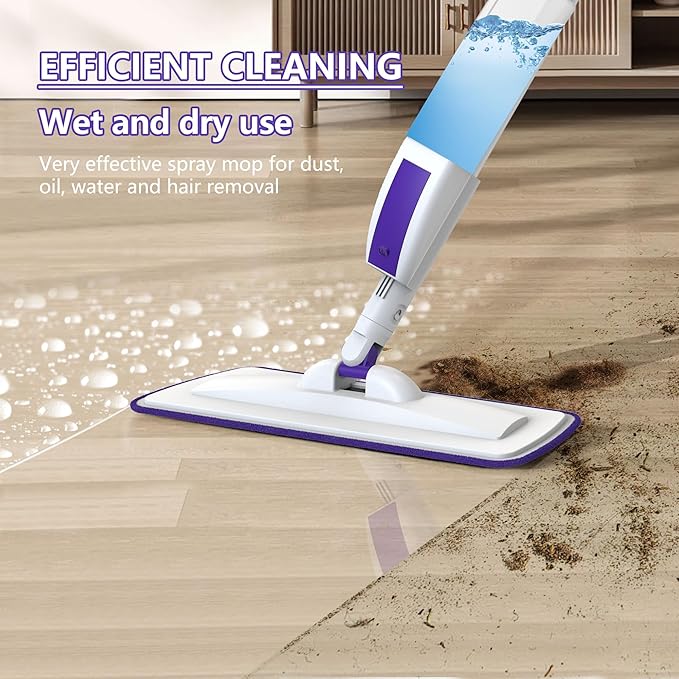 Spray Mop for Floor Cleaning with 60" Extension Handle, Dry/Wet Mop with 14oz Refillable Bottle, 3 Washable Pads&5 Disposable Refills for Hardwood Laminate Tile Floor Dust Cleaning.-Ruum Studio Home
