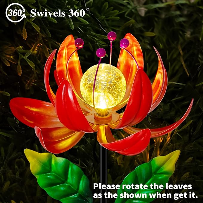 Solar Lights Outdoor Garden Decor, Solar Wind Spinner Yard Decorations for Outside, Lotus Windmill Pathway Lights with LED Cracked Crystal Ball Waterproof Flower Sculpture for Patio Lawn Garden Gifts-Ruum Studio Home