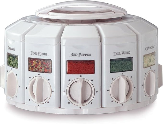 KitchenArt Spice Rack, Select-A-Spice Auto-Measure Rotating Spice Rack, White, 12 Compartments