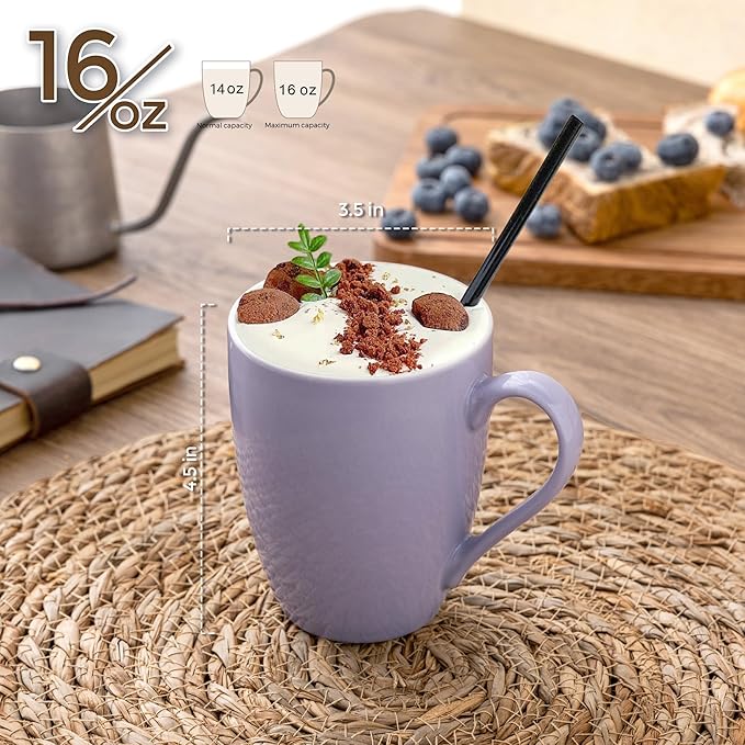GBHOME 16oz Coffee Mugs Set of 6, Large Ceramic Coffee Mugs for Man, Woman, Dad, Mom, Modern Coffee Mugs Set with handle for Tea/Latte/Cappuccino/Milk/Cocoa. Dishwasher&Microwave Safe,Puple-Ruum Studio Home