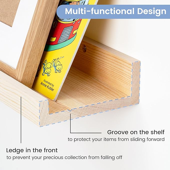 Picture Ledge Shelf for Wall, 36 inches Solid Pine Wood Nursery Book Shelves 3 Packs, Floating Ledge Shelves for Kids' Room Bedroom Bathroom Living Room Photo Frames Office Nursey Wall Decor, Natural-Ruum Studio Home