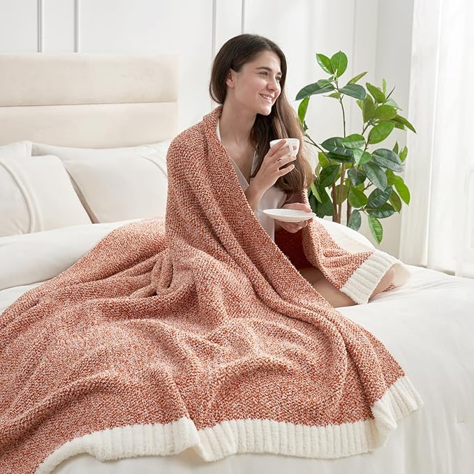 Snuggle Sac Orange Fall Blanket Twin Size, Oversized Soft Warm Cozy Knit Bedding Blanket, Luxurious Microfiber Blankets for Bed, Orange, 60x80 inches-Ruum Studio Home