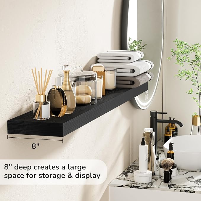 Fun Memories 48 Inch Floating Shelves - Fireplace Mantel Shelf - Deep Wall Mounted Wood Storage Shelf for Bedroom, Kitchen, Farmhouse - 1 Pack, Rustic Black-Ruum Studio Home