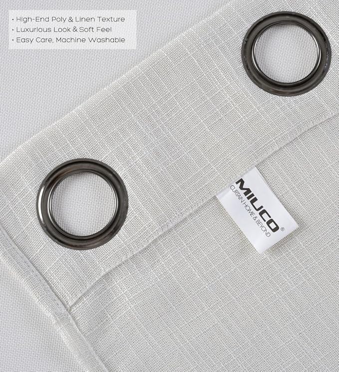MIUCO Semi Sheer Curtains Poly Linen Textured Solid Grommet Curtains 95 Inches Long for French Doors 2 Panels (2 x 37 Wide x 95" Long) Beige-Ruum Studio Home