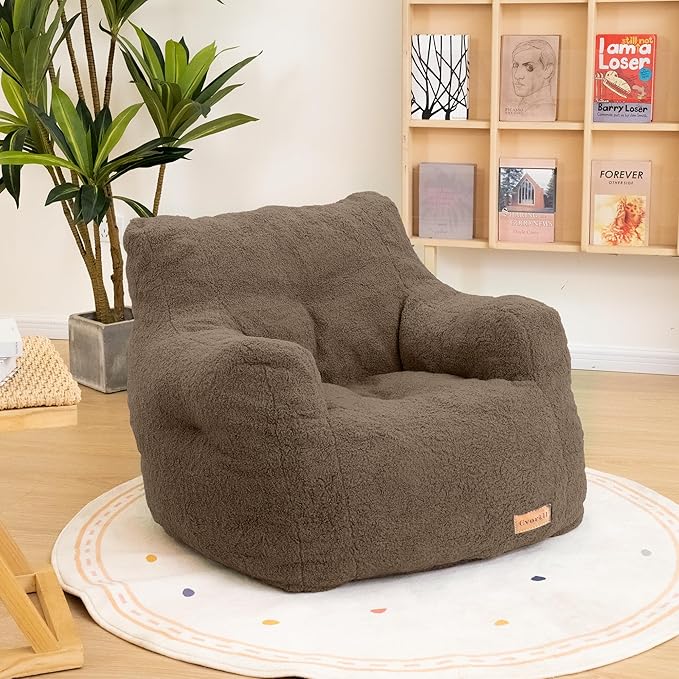 Bean Bag Chair with Filler, Bean Bag Sofa with Tufted Soft Stuffed Filling, Fluffy and Lazy Sofa, Comfy Cozy BeanBag Chairs with Memory Foam for Dorm, Apartment, Living Room (Brown)-Ruum Studio Home