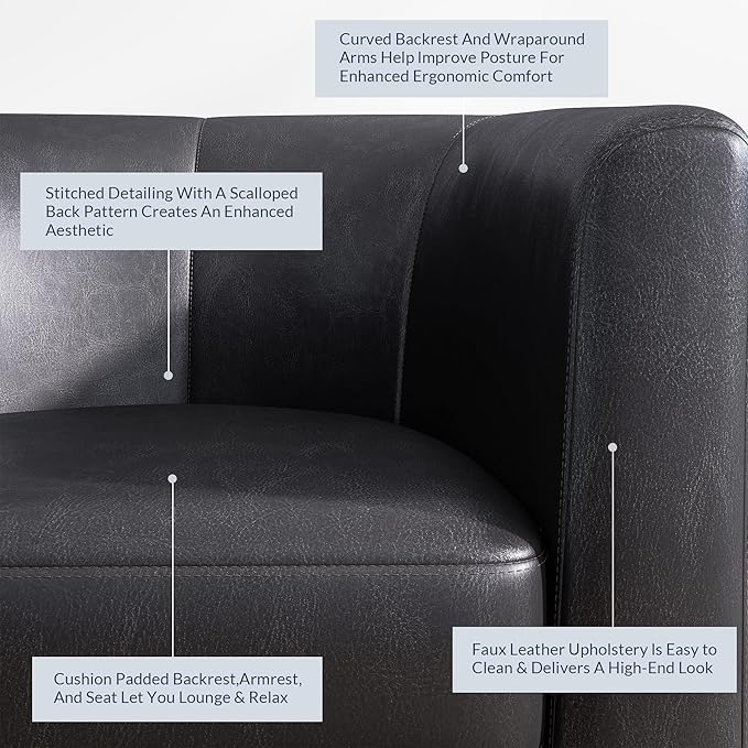 BELLEZE Accent Barrel Chair, Linen Round Chair Club Tub Sofa Corner Chair with Flared Legs and Cozy Soft Padding for Living Room Bedroom Waiting Room - Brown-Ruum Studio Home