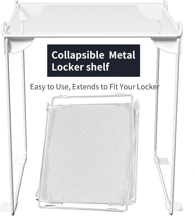 Neudeco Pack 2, Mesh Locker Shelf, Stackable Extra Tall Locker Organizer, Collapsible and Metal Mesh Build, Fits Standard Size, Suitable for School, Work, Kitchen, Bathroom (White)-Ruum Studio Home