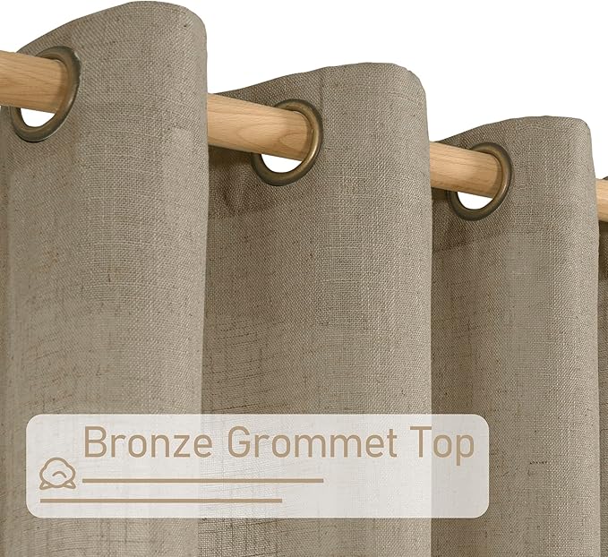 LAMIT Taupe Linen Curtains 95 Inch Length 2 Panels for Living Room/Bedroom, Semi Sheer Light Filtering Farmhouse Bronze Grommet Long Soft Thick Linen Textured Window Drapes, 52 x 95 Inch-Ruum Studio Home