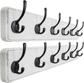 Dseap Wall Mounted Coat Rack: 24" Long, Patented, Heavy-Duty, 6-Double-Hooks Wooden Hanger Rail for Winter Coats, Hat, Jacket, Clothing - White & Black, Pack of 2-Ruum Studio Home
