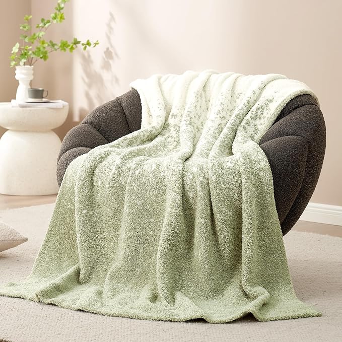 Snuggle Sac Sage Green Throw Blanket for Couch, Reversible Super Soft Warm Blankets Cozy Knit Blanket Fuzzy Plush Lightweight Throws for Sofa, Bed, Picnic, Ombre Sage Green, 50 x 60 inches-Ruum Studio Home