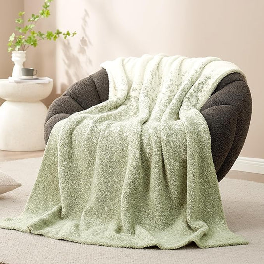 Snuggle Sac Sage Green Throw Blanket for Couch, Reversible Super Soft Warm Blankets Cozy Knit Blanket Fuzzy Plush Lightweight Throws for Sofa, Bed, Picnic, Ombre Sage Green, 50 x 60 inches-Ruum Studio Home