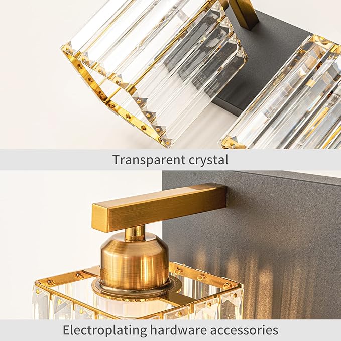 Modern Bathroom Vanity Light 2-Lights Black Gold Crystal Bathroom Wall Light Vanity Light Fixtures，12.59-inch Modern Minimalist Design-Ruum Studio Home