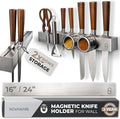 24" Magnetic Knife Holder for Wall with 2x Storage - Safe, Patented Storage Design - Stainless Steel Knife Magnetic Strip, Under Cabinet Knives Storage - Magnet Strip Rack Kitchen Utensil Organizer-Ruum Studio Home