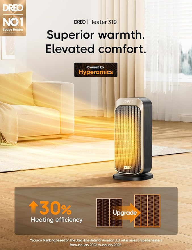 Dreo Space Heaters for Indoor Use, 1500W Portable Electric Heater with Remote and Thermostat, PTC Ceramic, Safety Heat with 70° Oscillation for Bedroom Office Home, Quiet, 12H Timer-Ruum Studio Home
