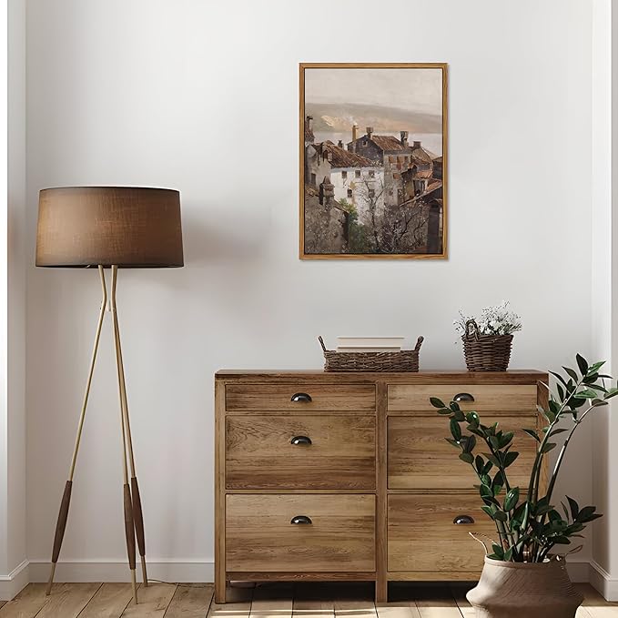 Floating Framed Vintage Canvas Wall Art, European Country Towns Wall Decor Oil Paintings Artwork, Rustic Farmhouse Posters Prints Pictures for Living Room Hallway Bedroom 12x16 inch-Ruum Studio Home