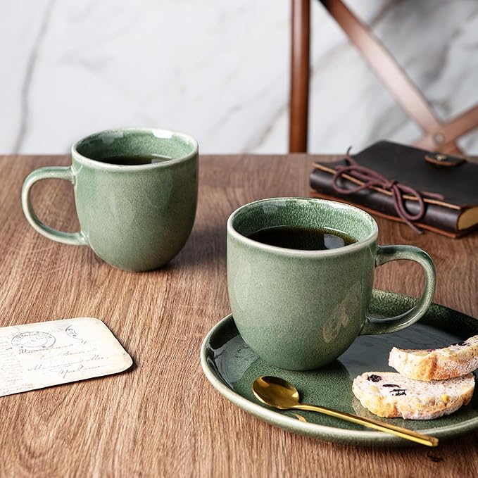AmorArc 12oz Coffee Mugs, Ceramic Coffee Mugs set of 6 for Man, Woman, Dad, Mom, Modern Coffee Mugs with handle for Latte/Cappuccino/Milk/Cocoa. Dishwasher&Microwave Safe, Jade Green-Ruum Studio Home