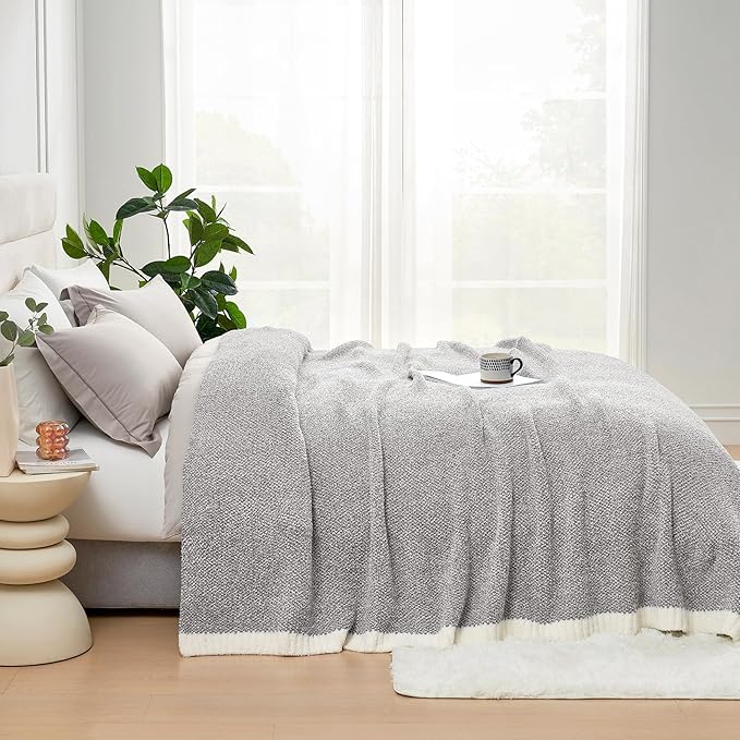 Snuggle Sac Oversized Grey Throw Blankets Twin Size,Super Soft Warm Blankets Cozy Knit Fuzzy Throw Blankets for Sofa, Bed, Heather Grey, 60x80 inches-Ruum Studio Home