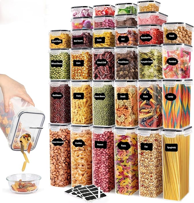 64 PCS Airtight Food Storage Containers With Lids BPA Free,6 Pack With Pouring Spout Cereal Containers Storage for Kitchen Pantry Organization and Storage,Dishwasher safe,Labels Marker-Ruum Studio Home