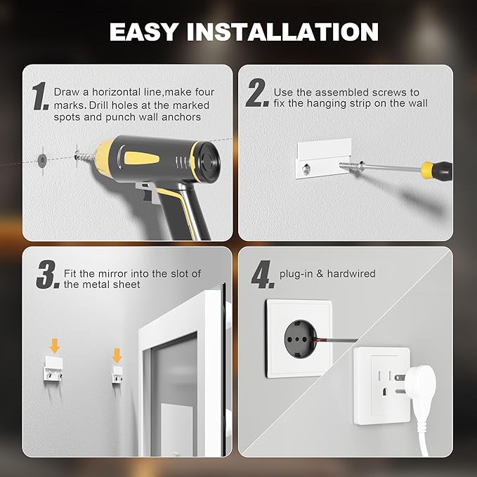 Hasipu LED Bathroom Mirror with Lights, 47" x 32" Hollywood Wall-Mounted Bathroom Mirror with 22 Dimmable Bulbs, 3 Colors Modes, Touch Control, Anti-Fog, Memory Function, Shatter-Proof, ETL Listed-Ruum Studio Home