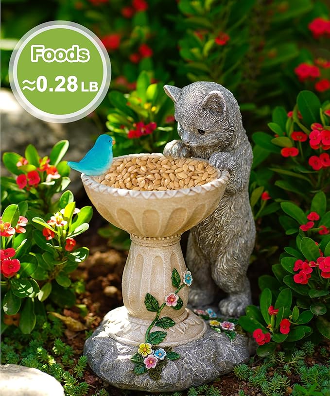 Nacome Solar Cat Birdbath Garden Decor: Outdoor Statues Ornaments for Outside Decorations Yard Art Lawn Porch Patio Balcony - Birthday Gifts Choice for Mom Grandma Women Lover-Ruum Studio Home