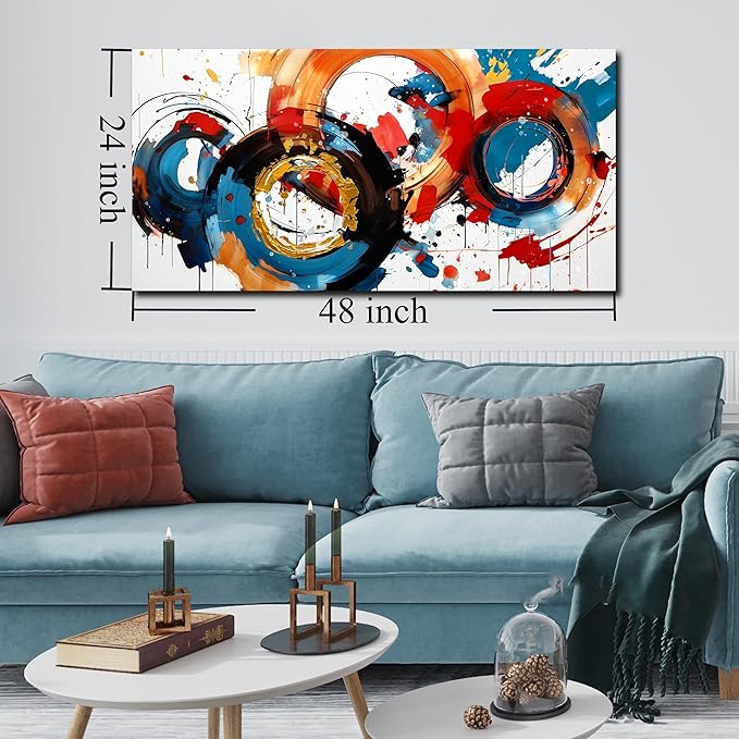 Abstract Wall Art Large Canvas Prints Modern Living Room Bedroom Home Office Wall Decor Framed Colorful Circle Abstract Picture Ready to Hang Size 24x48-Ruum Studio Home