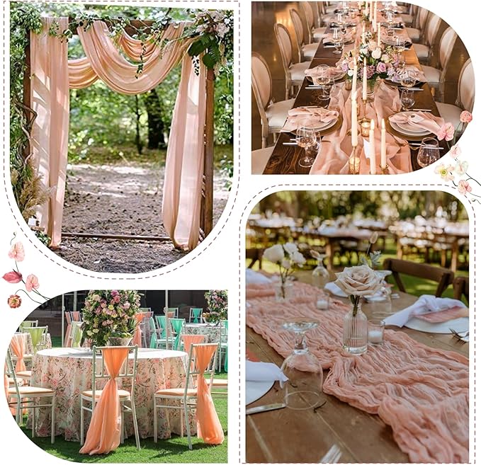 Sioloc 5 Pack Peach Coral Cheesecloth Table Runner Fall Autumn Decor for Home 10ft Table Cloth for Tea Wedding Birthday Party Baby Bridal Shower Halloween Thanksgiving-Ruum Studio Home