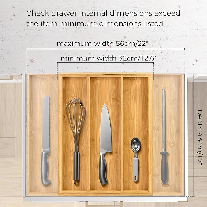 Utoplike Bamboo Expandable Kitchen Drawer Organizer, Adjustable Utensil Holder and Cutlery Tray Organiser, Drawer Divider for Silverware, Flatware, Knives in Kitchen, Bedroom, Living Room, 5 Slot-Ruum Studio Home