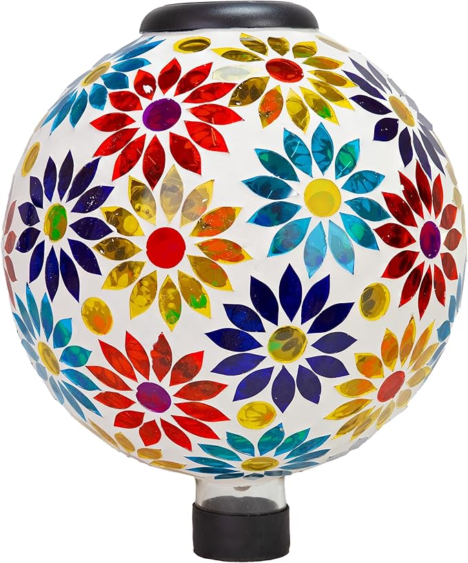 Sunnydaze 10 inch Solar Gazing Ball for Garden - Glass Outdoor Gazing Globe - Midsummer Dahlias-Ruum Studio Home