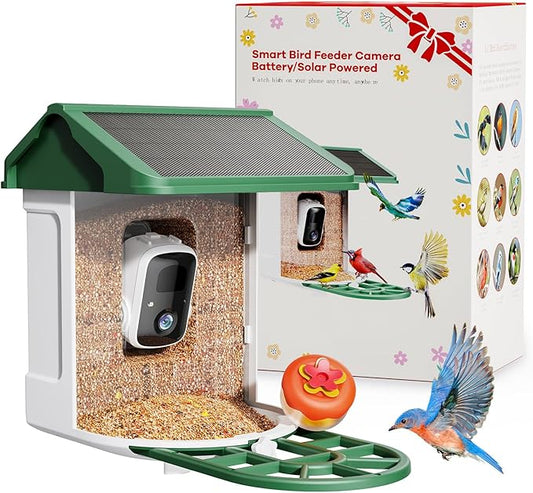 Bird Feeder with Camera-2K Live Video, Solar-Powered, Smart AI Identify Birds, 2L Food Capacity, Arrived Alerts, Bird Videos Storage, Mini Hummingbird Feeder for Watching Birds Outdoor-Ruum Studio Home