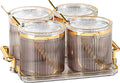 Acrylic Condiment Spice Jars,Condiment Spice Box With Lids and Spoons and Tray,Clear Plastic Condiment Canisters,Seasoning Box 4 Pack,Seasoning Box Set for Kitchen to Storage Salt,Paprika,Sugar-Ruum Studio Home