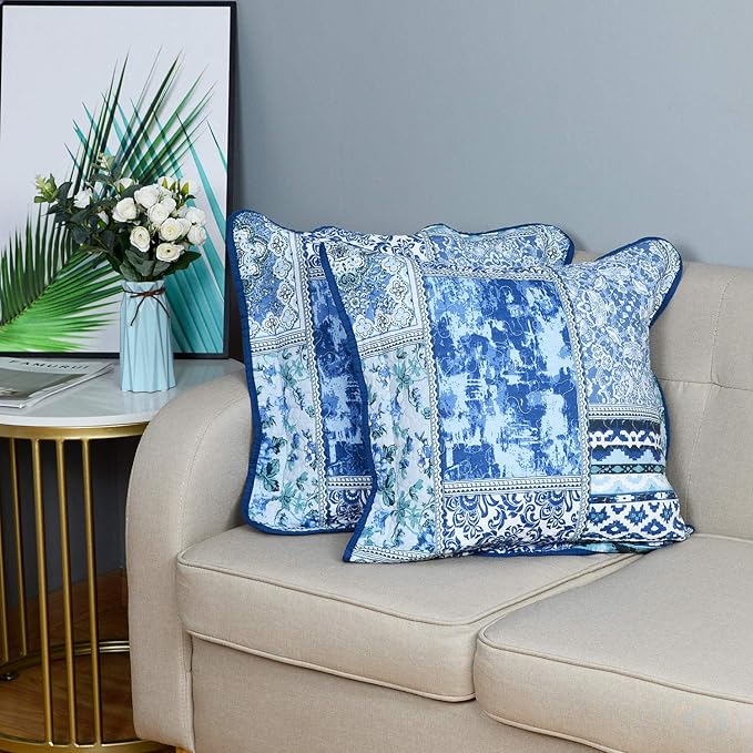 NEWLAKE Blue Classic Bohemian Style Cotton Throw Pillow Covers (2 Pieces, 18X18 Inch)-Ruum Studio Home
