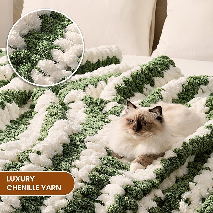 L'AGRATY Chunky Knit Blanket Throw: 50''x60'' Chenille Chunky Knitted Throw Blankets for Bed Couch - Handmade Thick Cable Knit Blanket - Large Crochet Rope Blankets for Home Decor-Ruum Studio Home