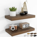 RICHFOCUS 16Inch Floating Shelves for Wall 2 Pack Shelves for Bedroom|Kitchen|Bathroom Wall Mounted Rustic Wood Floating Shelf with Invisible Brackets for Books|Storage|Decor, Walnut-Ruum Studio Home