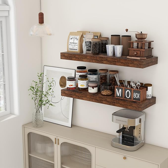 Deep Floating Shelves, 12 Inch Deep Rustic Floating Shelves for Wall Set of 2, 36W x 12D Large Wood Shelves for Living Room Bathroom Laundry Room Bedroom Kitchen Home Office - Rustic Brown-Ruum Studio Home