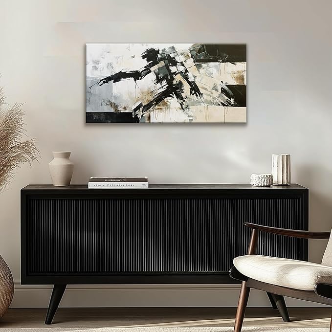 TAIJXAGSG Abstract Wall Art Minimalist Abstract Art Painting Cool Black Robot Modern Canvas Art Wall Decor Picture For Bedroom Office Home Wall Decor 20"X40"Ready To Hang-Ruum Studio Home