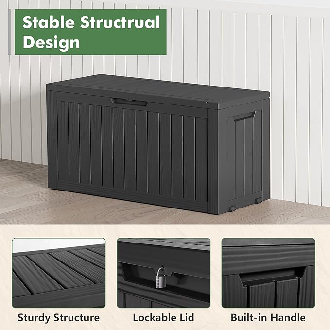 72 Gallon Deck Box Lockable Resin Outdoor Storage Box waterproof Outdoor Container for Patio Furniture Cushions, Pillow-Ruum Studio Home