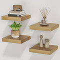 Square Floating Shelves for Wall, 8" W x 8" D x 1.2" H, Small Wooden Wall Mounted Display Shelves with Invisible Brackets for Living Room, Bedroom, Bathroom, Kitchen Decor, Set of 4, Oak-Ruum Studio Home