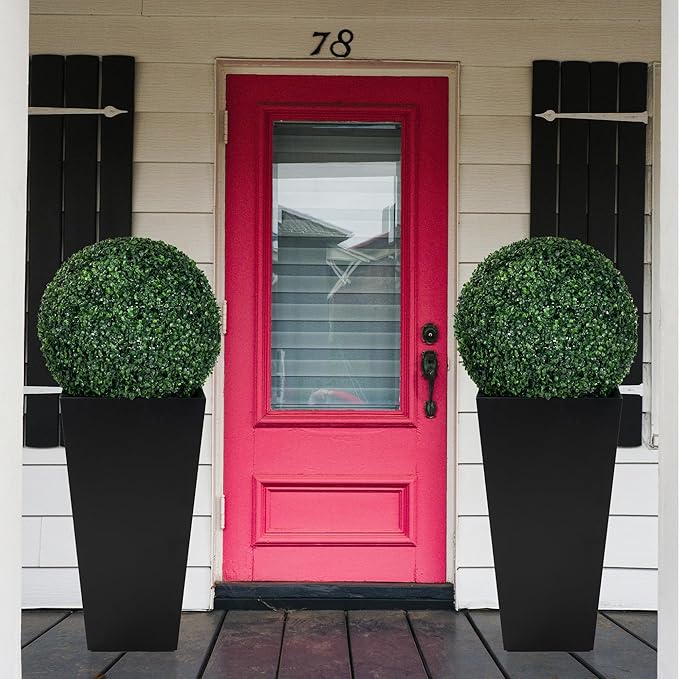 Kozyard 15.4" x 15.4" x 30" Tall Taper Black Metal Planter Flower Plant Pot Indoor Outdoor Planters Steel Flower Pot All-Weather Use with 2 Partition Panels for for Trees, Plants Flowers-Ruum Studio Home