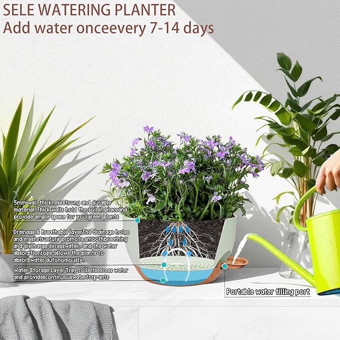 2 Pack 12 Inch Large Hanging Planters with Chains Self Watering Green Brown Plastic Hanging Pots for Indoor Outdoor Plants, Garden Porch Home Decor，Green Brown-Ruum Studio Home