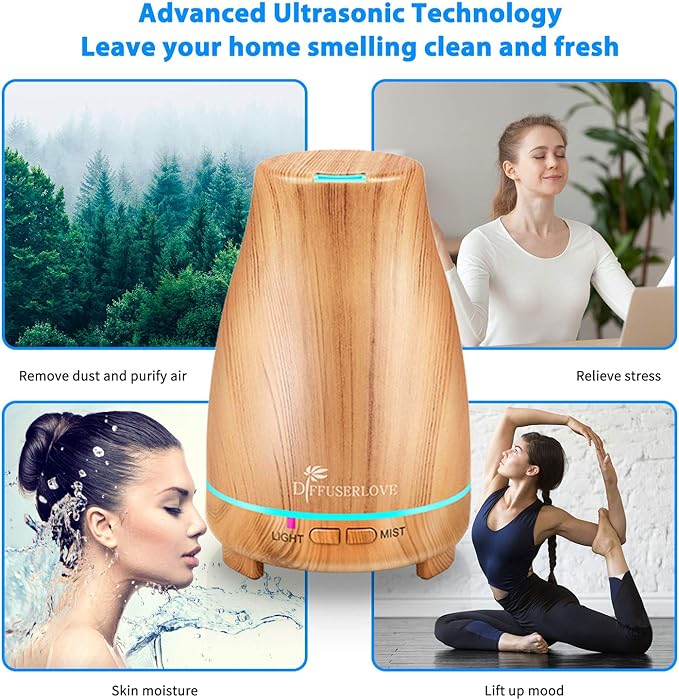 Diffuserlove Essential Oil Diffuser 200ML Aroma Diffuser Mist Humidifiers with 7 Color LED Lights, Auto Shut-Off Function for Bedroom Office Room House-Ruum Studio Home