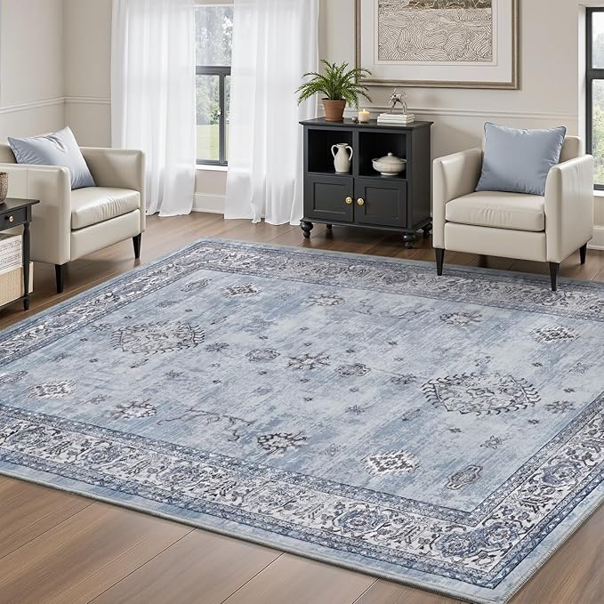 AMOAMI-Vintage Area Rug 4x6 Blue Rugs for Living Room-Soft Living Room Rug Non Slip Rugs for Bedroom Carpet Machine Washable Rug for Dining Room Bedside Office Room Decor-Ruum Studio Home