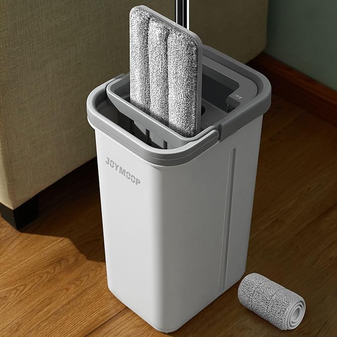 JOYMOOP Easy Clean and Self-Squeezing Microfiber Flat Mop and Bucket System, Mops for Floor Cleaning and Wall Cleaner, Hardwood, Tile, Laminate, Vinyl Floors, Smooth Walls, and Glass Windows-Ruum Studio Home