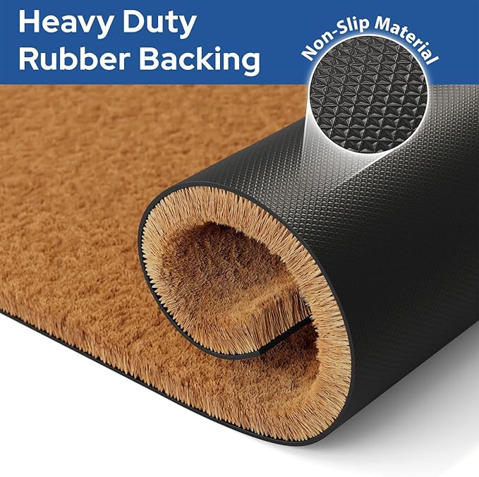 Barnyard Designs Natural Coco Coir Heavy Duty Backing Doormat - Large Cute Non-Slip Front Door Welcome Mat for Outside Entrance or Porch Entry, Brown (30x48, Plain Brown)-Ruum Studio Home