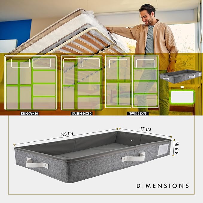 HOMELUX THEORY 2pc Low Profile Under Bed Storage Containers, Thin Under Couch Storage Organizer with Bins & Lids, Underbed Storage Box Ideal for Seasonal Clothes, Blankets, Fabric & Shoes (LightGray)-Ruum Studio Home