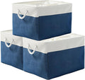TheWarmHome Organization and Storage Basket for Shelves - Jumbo 3 Pack 20x16x14 inch Collapsible Storage Bins for Organizing, Canves Storage Cubes for Gift Organizer Toys Closet (White & Jean Blue)-Ruum Studio Home