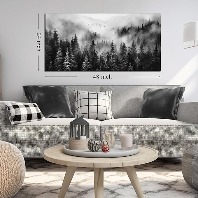 Black and White Canvas Wall Art for Office,Forest Wall Art for Bedroom Above Bed 24 x 48 Inch-Ruum Studio Home