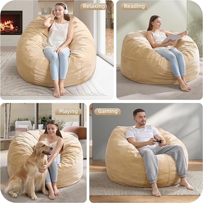 Hobestluk 4FT Bean Bag Chair Giant Bean Bag Chairs for Adults Large Bean Chairs with Removable Cover, Beanbag Chair with Filler, Adult Bean Bag Chairs for Living Room, Bedroom-Ruum Studio Home