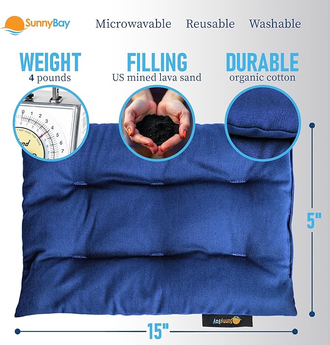SunnyBay USA-Made 4-lbs Lava Sand Microwave Heating Pad with Organic Cotton Fabric for Cramps and Body Pain, Superior Heat Retention, Washable, Odorless, Weighted, 8x12 Inches-Ruum Studio Home