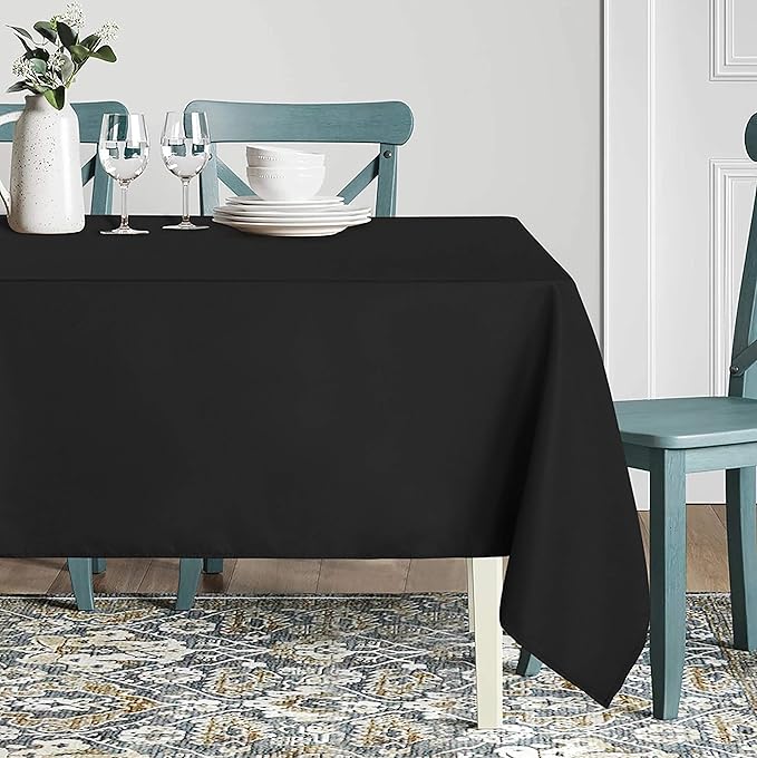sancua Rectangle Tablecloth - 54 x 120 Inch - Water Resistant Spill Proof Washable Polyester Table Cloth, Decorative Fabric Table Cover for Dining Tables, Buffet Parties and Camping, Black-Ruum Studio Home