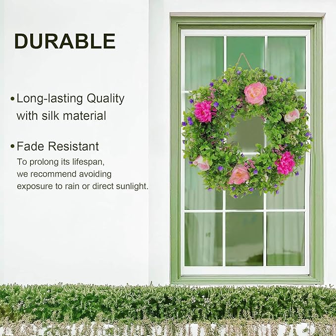 Summer Wreaths for Front Door - 18 Inch Artificial Greenery Wreath, Spring Floral Door Hanging with Textured Leaves, All-Weather Porch Decor for Farmhouse Entryway-Ruum Studio Home